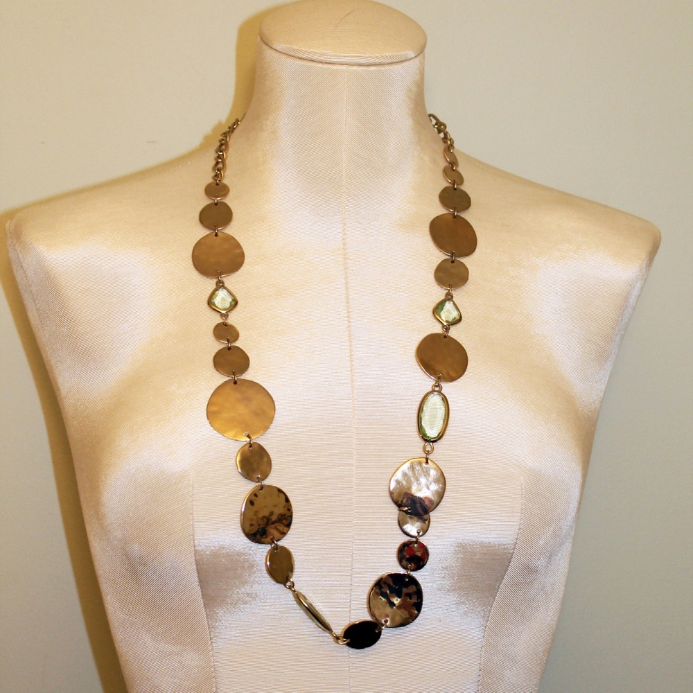 Long Gold and Teal Stone Necklace